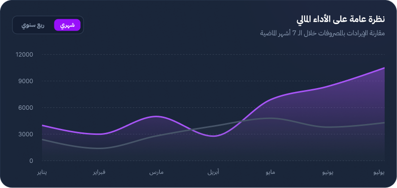 نظرة عامة على الأداء المالي - مقارنة الإيرادات بالمصروفات
